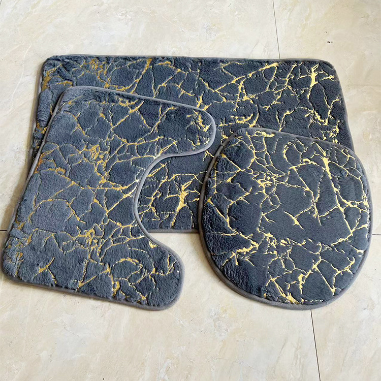 Rabbit fur gilded toilet three-piece set, carpet floor mat, bathroom and toilet anti-slip mat, household entrance floor mat pic 5