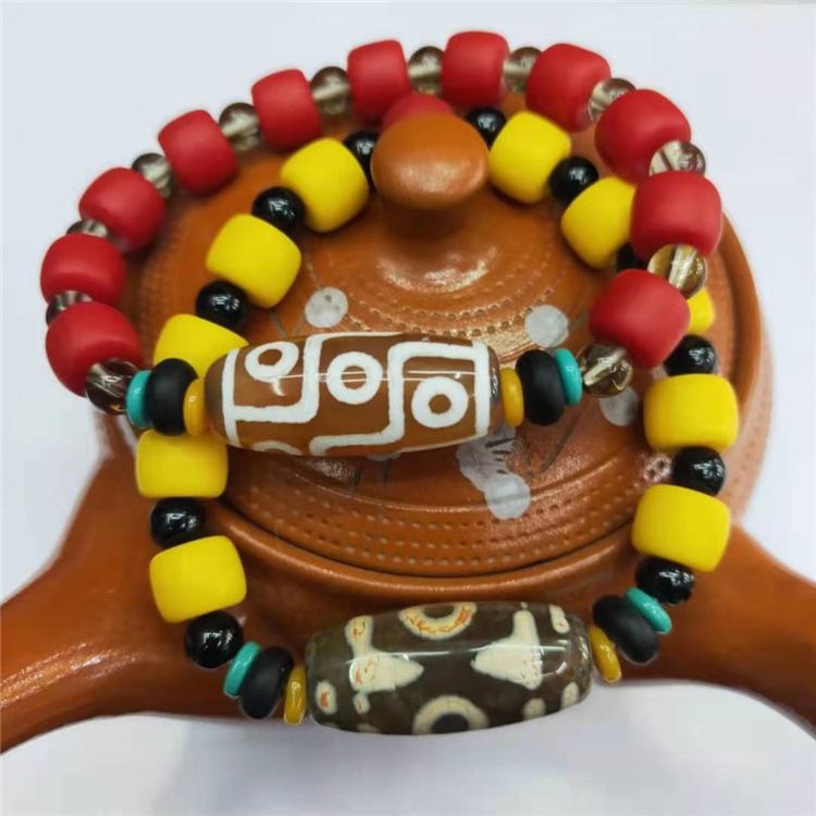 Guangshun Jewelry Cylindrical frosted Bracelet wholesale Tibetan-style three-nine-eye sky Pearl agate drum Bead bracelet Factory direct sales pic 3