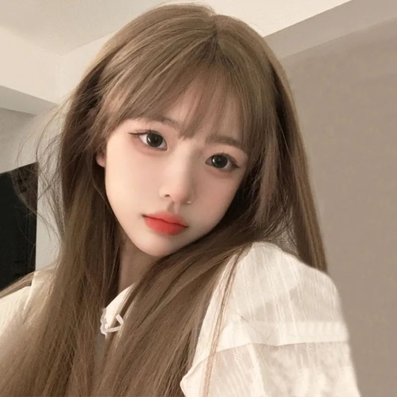 Bubble bean wig, long female hair, cold heart, straight hair, Internet celebrity cosplay air bangs, daily natural full head set pic 18
