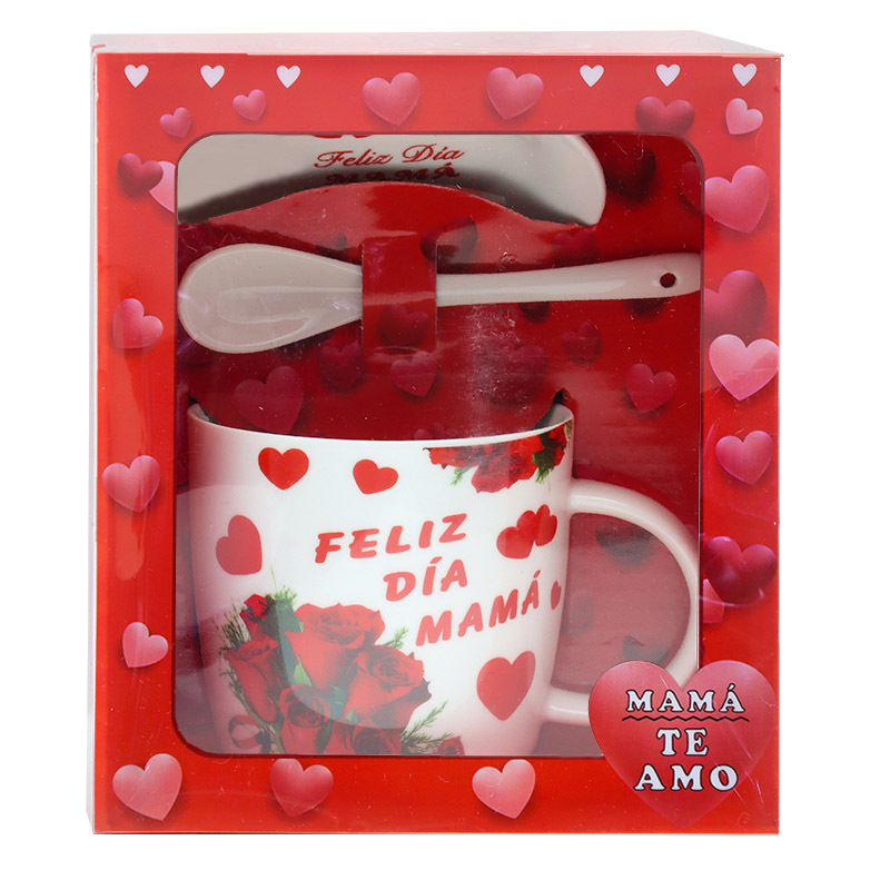 外贸西语母亲节陶瓷杯咖啡杯套装带底盘带柄勺早餐杯牛奶马克杯妇女节礼品送妈妈的礼物支持做客多语logo节庆礼品工厂直供详情11