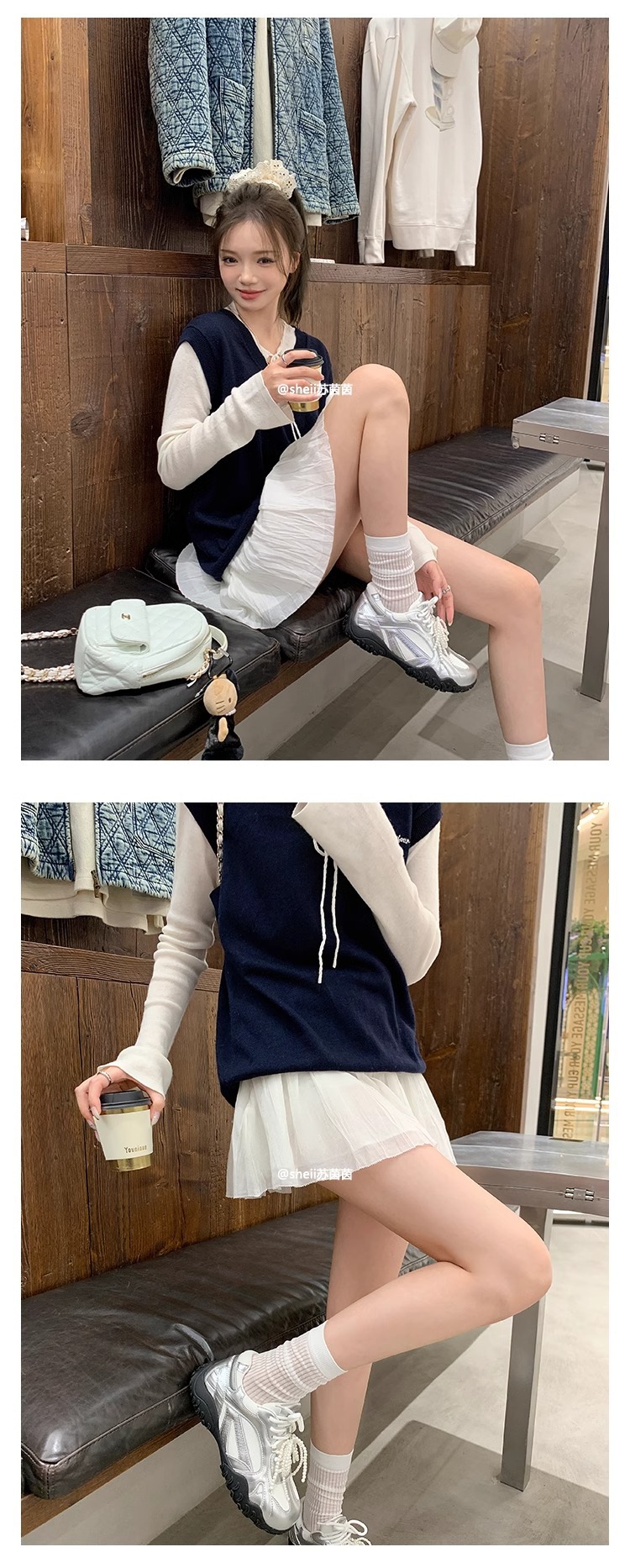 苏茵茵月牙底运动鞋蕾丝珍珠鸳鸯带厚底休闲鞋女德训鞋女小白鞋详情14