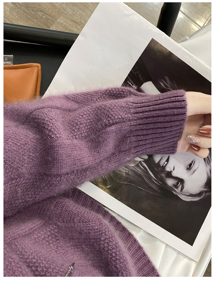 2024 New style 100 wool sweater for women, semi-high neck, thickened with twist, solid color, simple sweater, loose and slimming knitted sweater pic 29