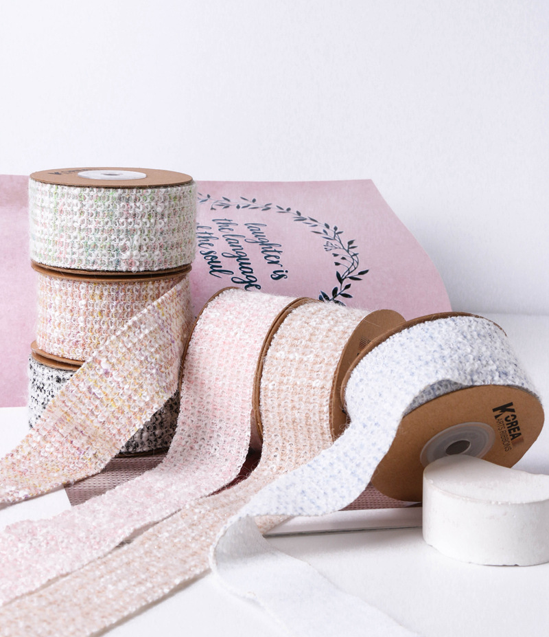 Autumn and winter collection with scallion plush color-block woven chanel-style webbing, DIY bow hair accessory material bag, clothing collar pic 12