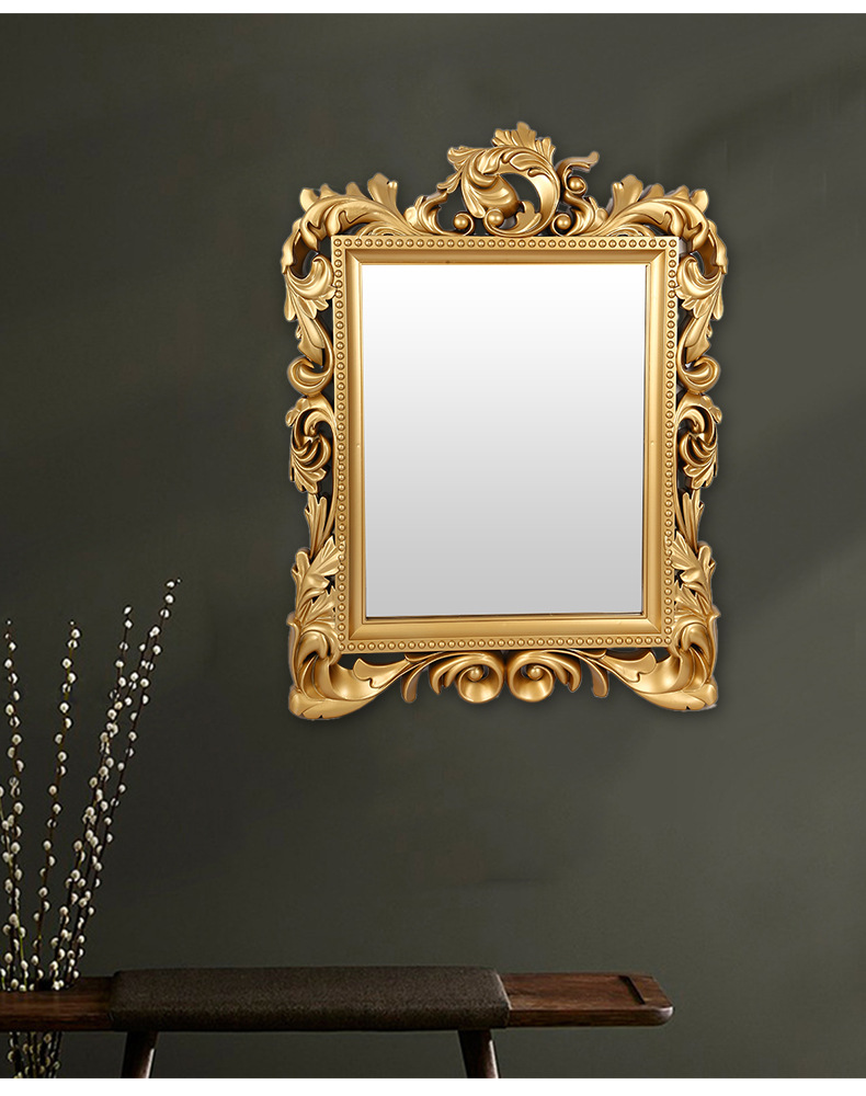 New edge-wrapped square bathroom mirror, retro and elegant wall-mounted decoration, no need for drilling, creative and luxurious decorative mirror pic 11