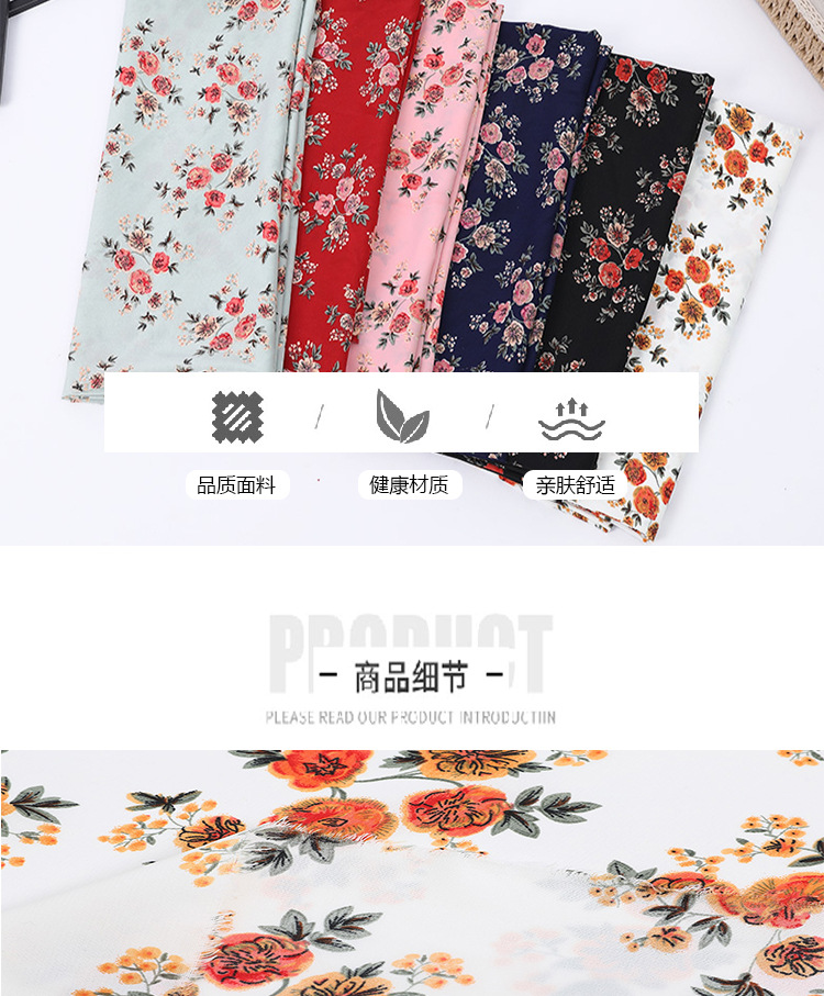 The fabric for the spring and summer dress is made of hibiscus linen, large floral shirt fabric, plain weave polyester fabric and non-transparent chiffon printed fabric pic 6