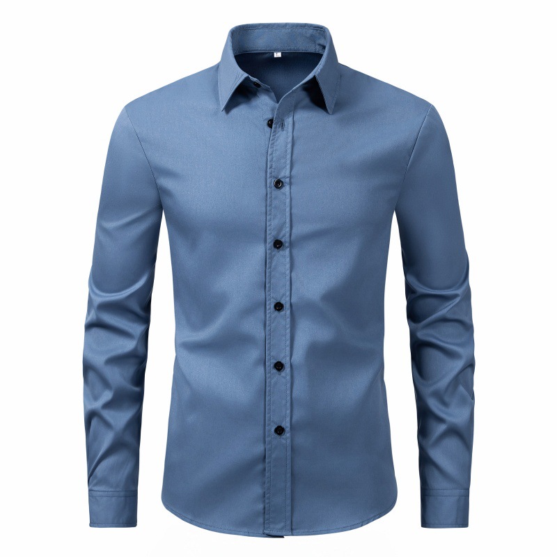 2024 comercio exterior europa y Estados Unidos nueva camisa de hombre moda transfronteriza estilo slim color sólido manga larga hombre top camisa pic 6
