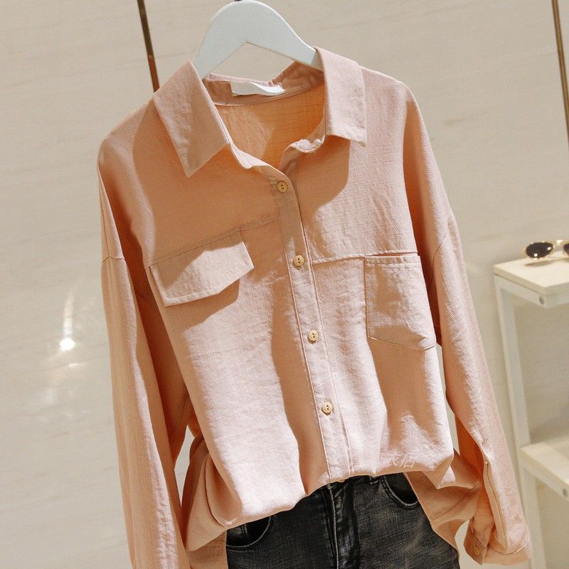 春秋季2022新款棉麻白色长袖衬衫女韩版潮流修身显瘦气质小衫上衣详情11