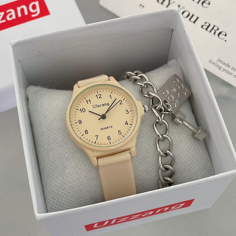 考试专用手表女高中学生指针式上课看时间青春校园验控显白奶茶色详情23