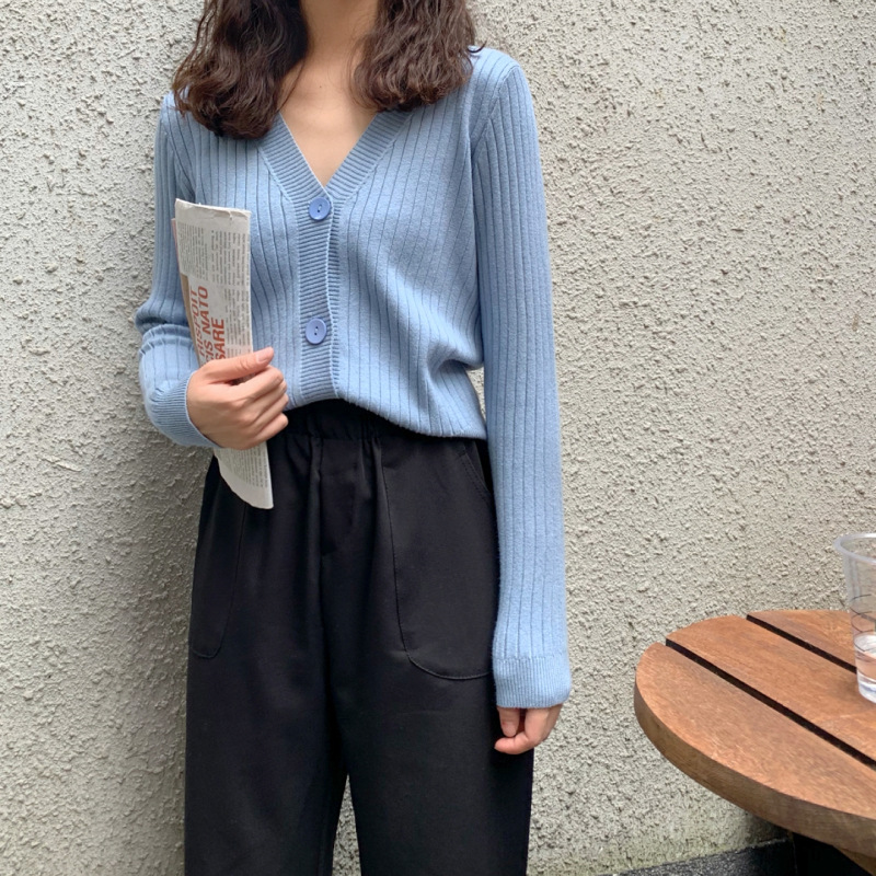 秋冬新款外穿内搭温柔风短款宽松V领毛衣外套针织衫开衫女装上衣详情14
