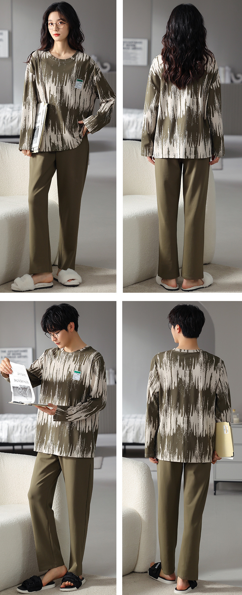 品牌情侣睡衣女长袖纯棉冬季新款韩版男士大码秋冬全棉家居服套装详情35