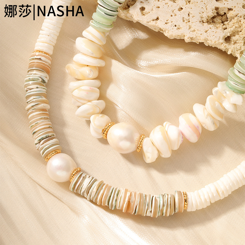 娜莎欧美跨境多巴胺五彩异形贝壳片串珠项链轻奢小众不掉色项链女详情8