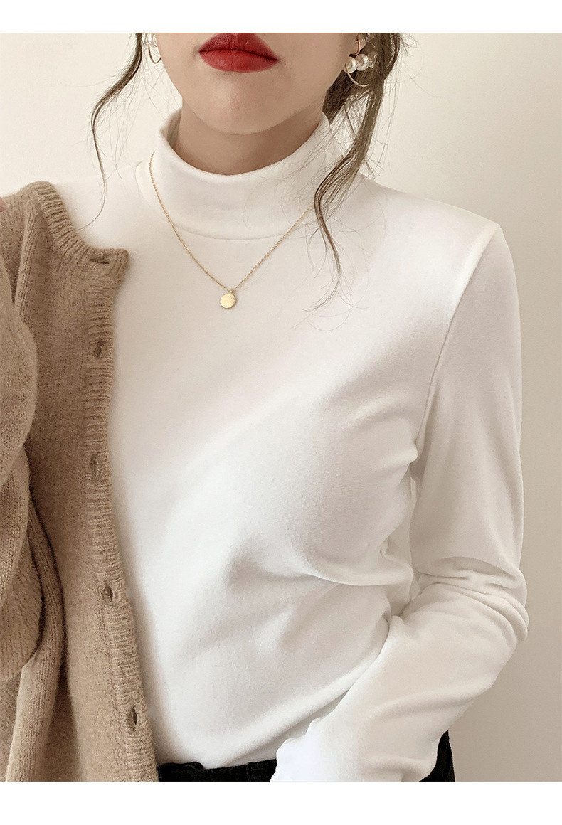 A German velvet semi-high-neck white base layer for women, paired with a stylish, thickened, brushed, and form-fitting mid-neck base layer for autumn and winter pic 37