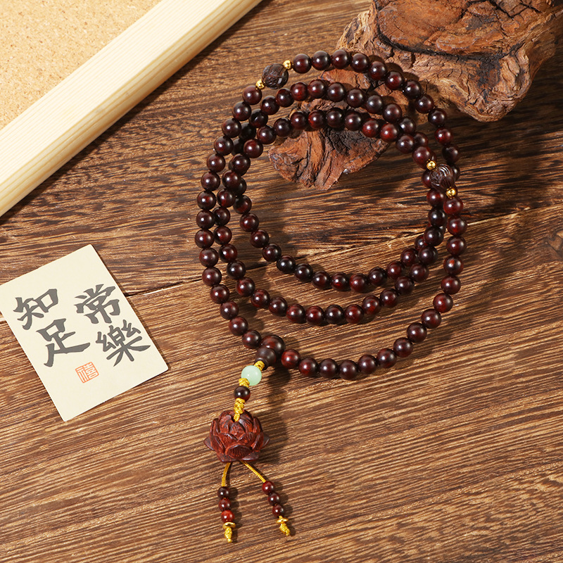 A creative DIY hand-held Buddhist prayer bead cultural and artistic bracelet for men and women, featuring 108 beads of Indian small-leaf rosewood and multiple loops pic 9