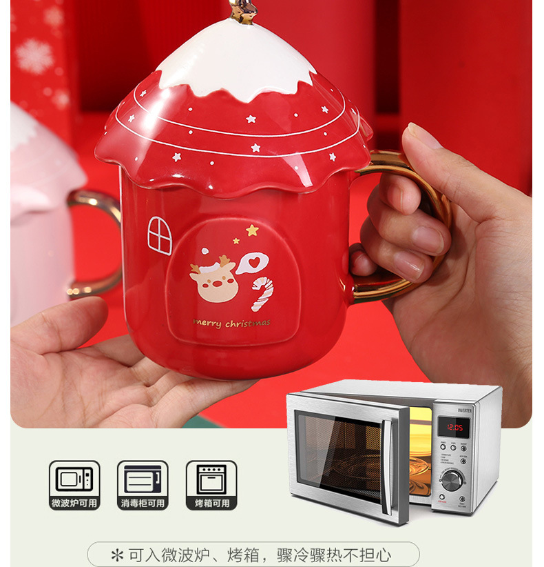 Wholesale of creative Christmas tree mugs, student Korean version cute ceramic Christmas water cups with LIDS pic 8