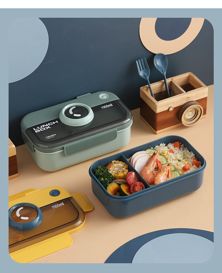 ins相机盖创意分格密封饭盒 上班族便携可微波午餐盒不串味便当盒详情18