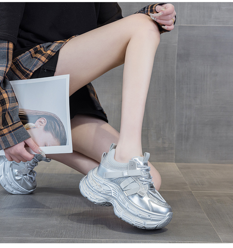 厚底网红时尚老爹鞋女2025新款休闲百搭内增高轻便小个子运动潮鞋详情40