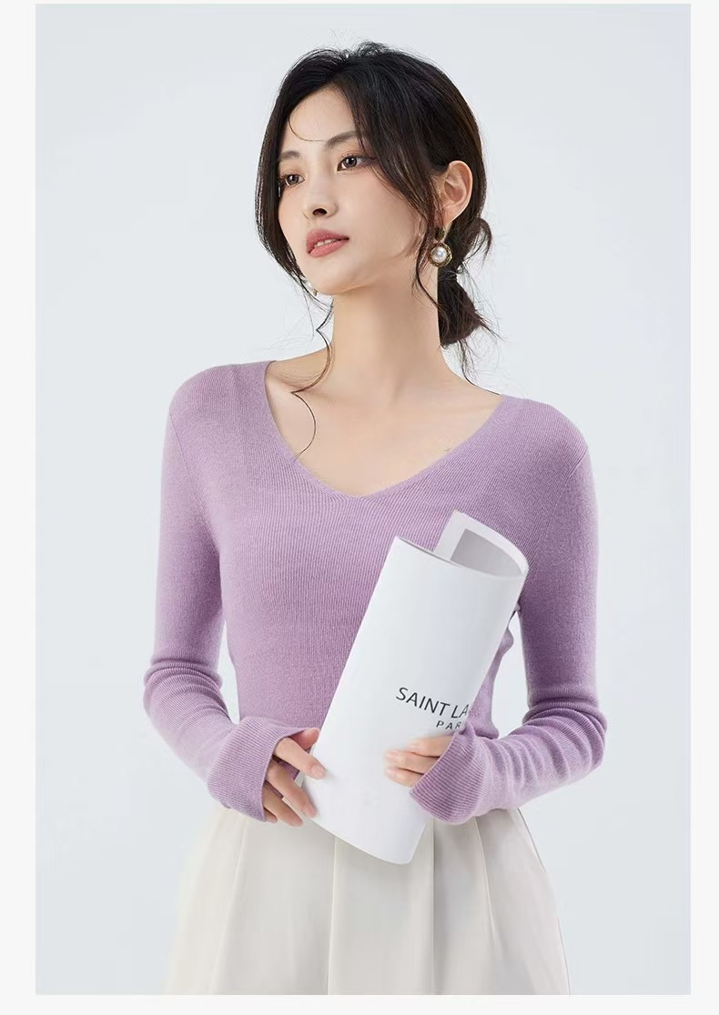 48-count fine-spun wool sweater for women, 100 pure wool seamless one-piece base layer, slim 18-stitch ultra-fine knitted sweater, thin pic 18
