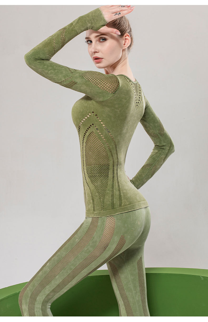 现货！欧美爆款镂空高弹长袖健身服水洗紧身外穿运动上衣瑜伽服女详情34