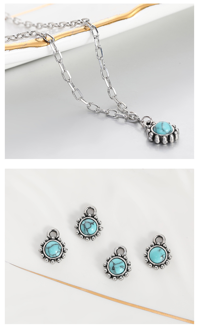 The 2021 new retro alloy turquoise pendant accessory necklace is an elegant and stylish accessory pic 8