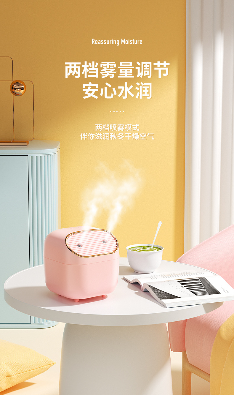 New mini USB dual-spray humidifier, a creative home desktop large-capacity, compact and portable humidifier pic 3