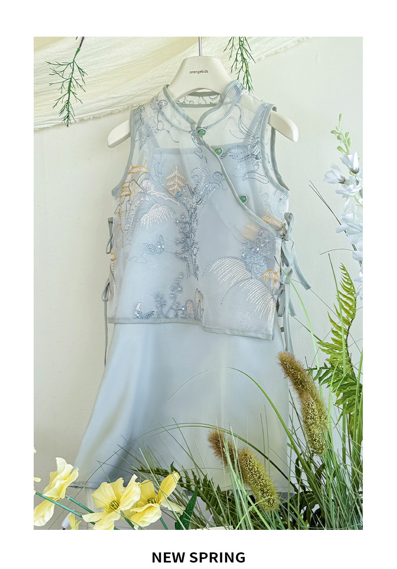 国潮汉服女童夏装2025新款洋气儿童中式套装女孩夏季国风旗袍连衣裙详情13