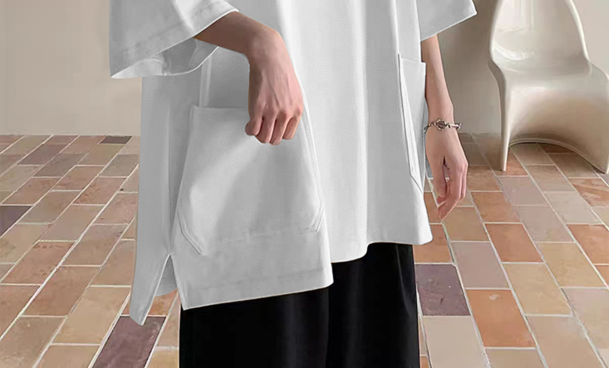 Large pocket T-shirt for men, short sleeve, summer clothing, trendy brand, fashionable and versatile, design sense, niche, heavyweight three-quarter sleeve pic 5