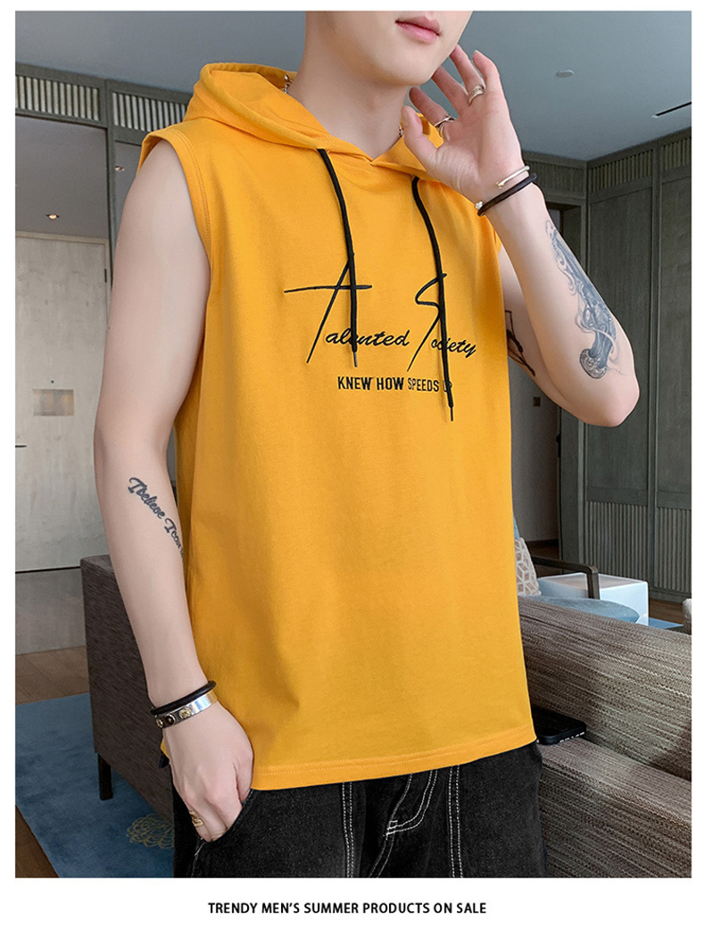 【一件代发】2023夏季新款男士连帽无袖背心韩版纯棉经典百搭坎肩详情35