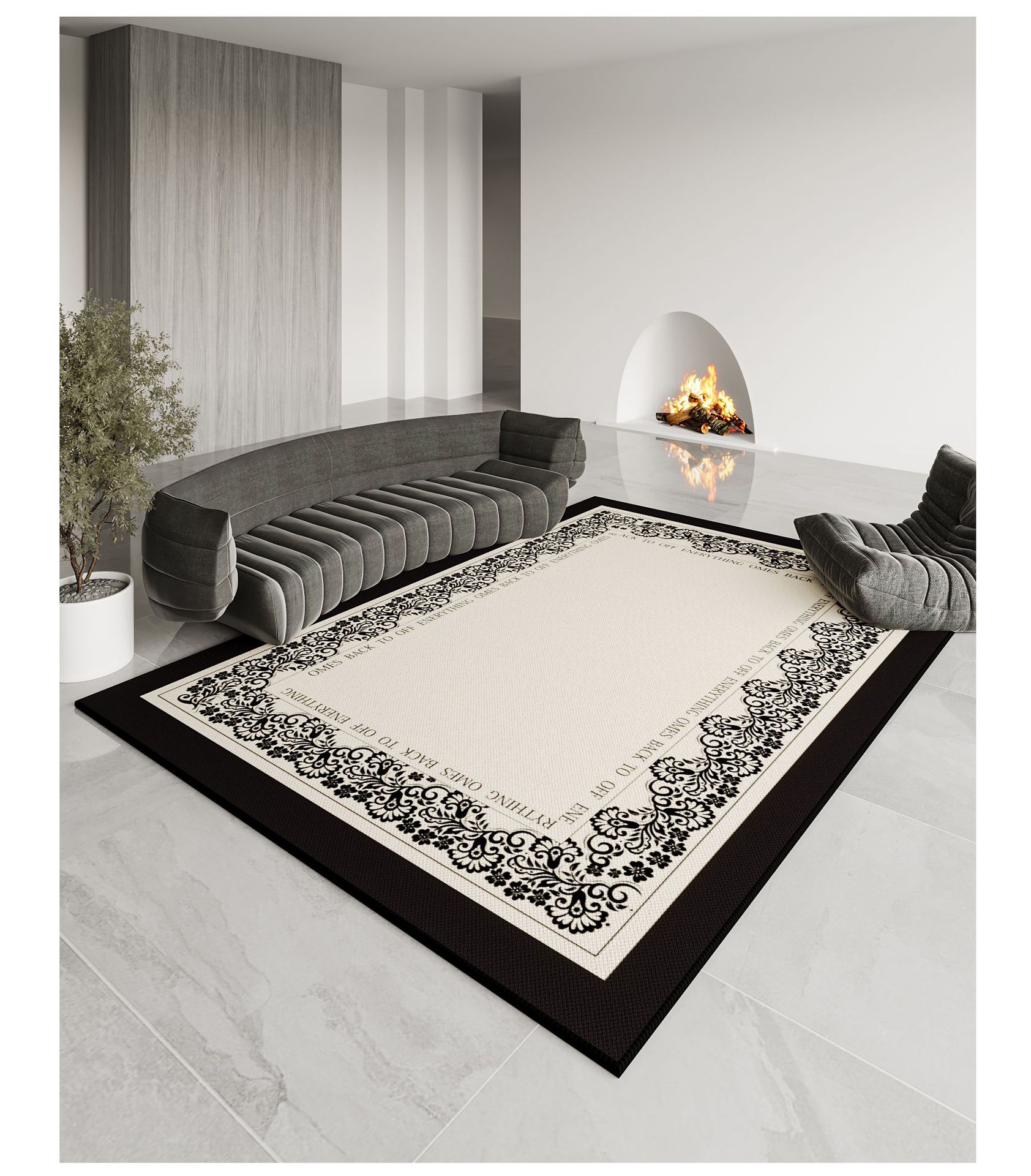 The American-style light luxury living room features a large carpet with simple stripes. The reception room is fully carpeted with Belgian velvet. The bedroom is covered with a carpet pic 12