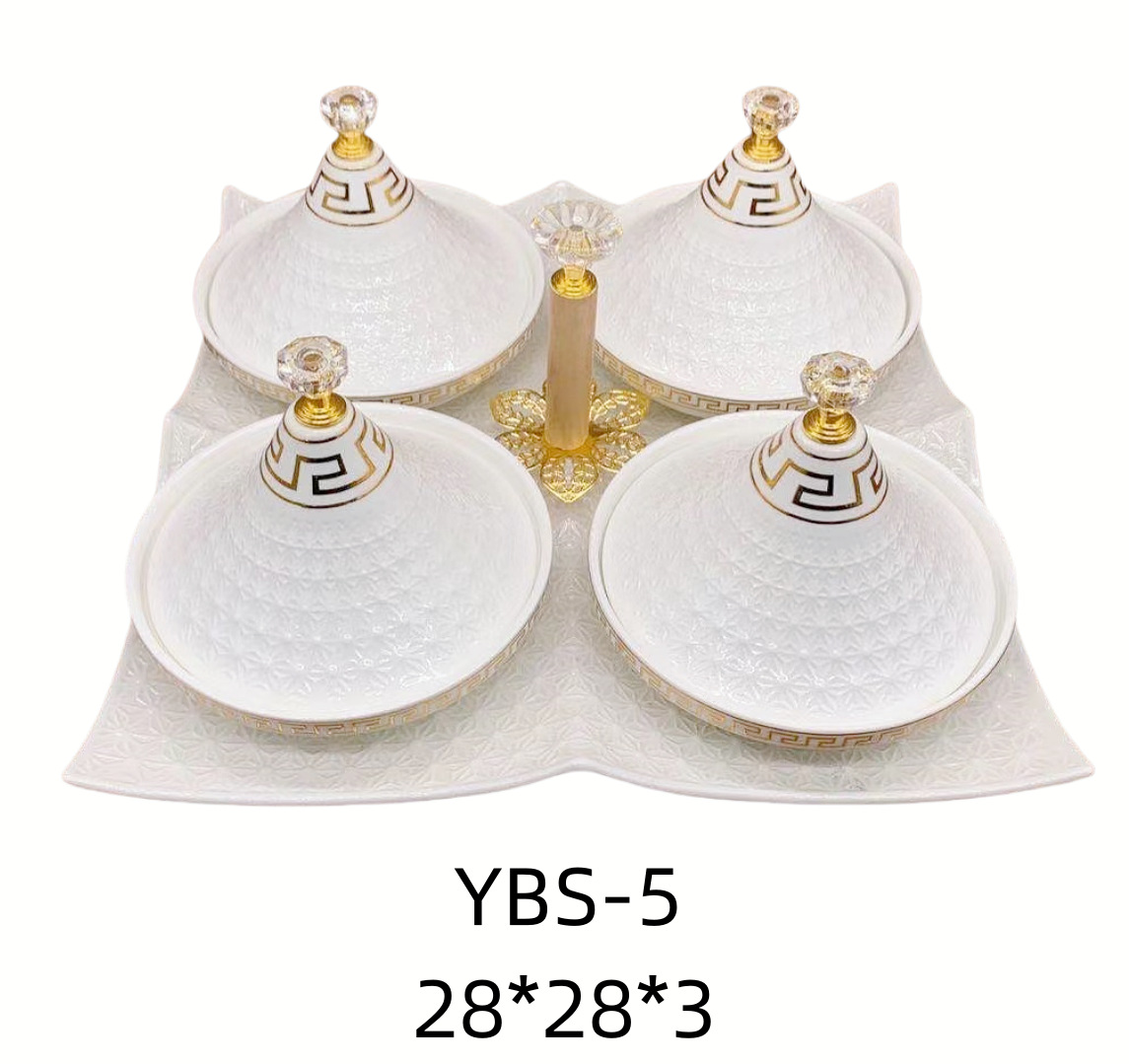 欧式轻奢酒店家居茶盘水果盘欧式白金陶瓷茶杯盘印花带盖碗果盘2金堡花瓶详情9