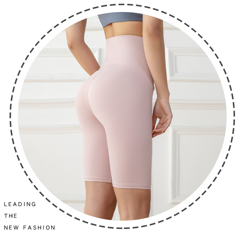 五分高腰紧身运动健身裤女欧美跨境排扣收腹瑜伽短裤详情9