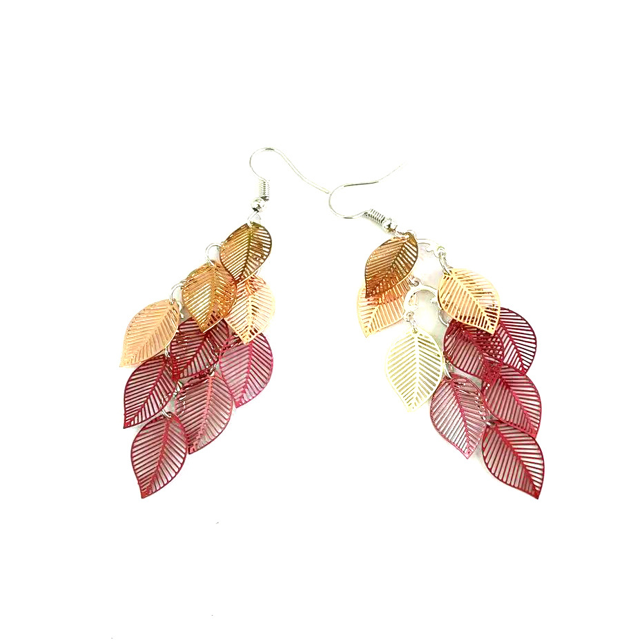 New European and American color-blocked leaf nine-piece earrings, fresh and colorful tassel leaf earrings, cross-border popular earrings pic 16