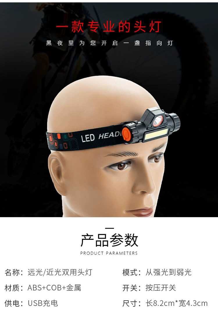 Headlamp, multi-functional high-intensity LED lamp, COB working waterproof, USB charging magnet, mountaineering and fishing headlamp pic 6