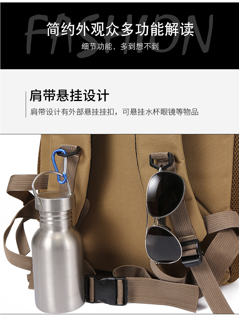 跨境新款个性潮男士功能多帆布双肩包大容量户外透气耐磨旅行背包详情3