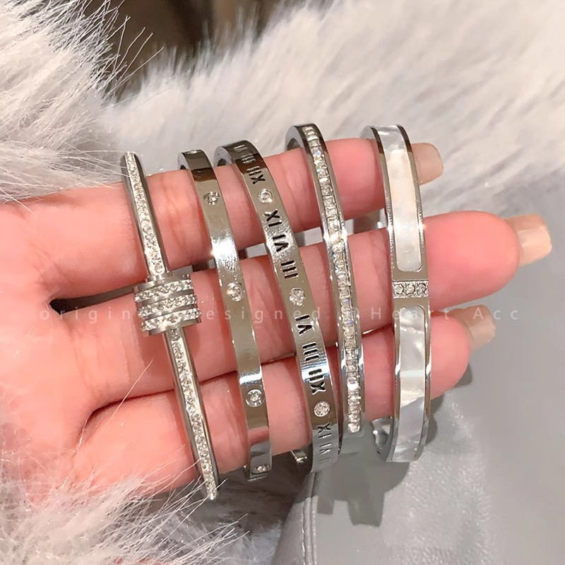 Silver titanium steel bracelet for women, high-end look, zircon plain ring bracelet, jewelry, silver bracelet, bracelet, string bracelet, new style pic 12