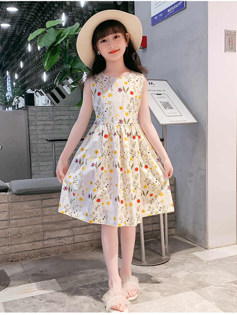女童夏季全棉连衣裙碎花纯棉公主长裙腰带收腰田园风暑假旅游度假详情17