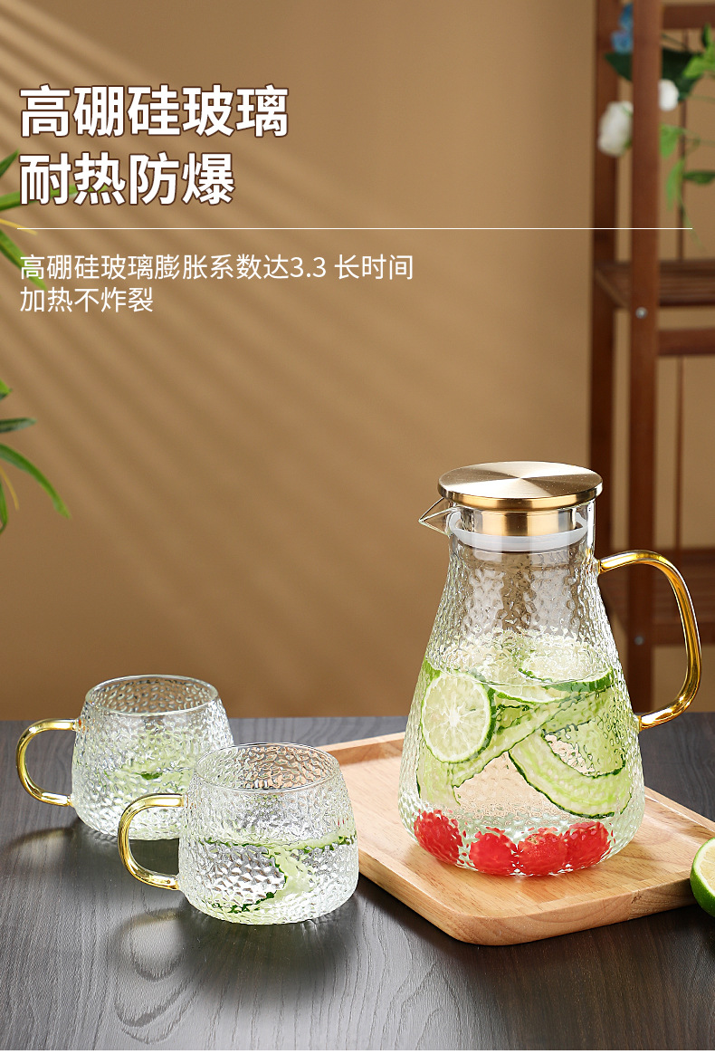 Hot-selling glass high-temperature resistant cold water kettle, household summer large-capacity tea brewing teapot, anti-drop hammer-patterned bottle, cold water cup pic 3