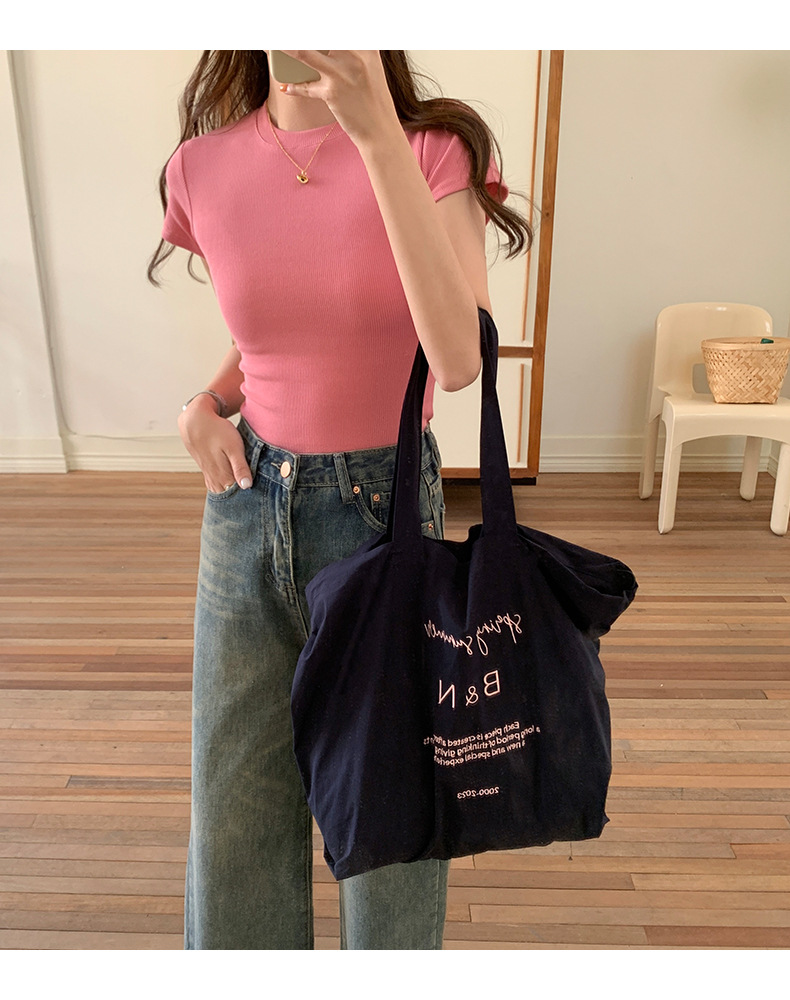 European and American style ribbed off-the-shoulder T-shirt for women, new summer style, slimming and figure-hugging, round-neck, layering short base layer pic 7