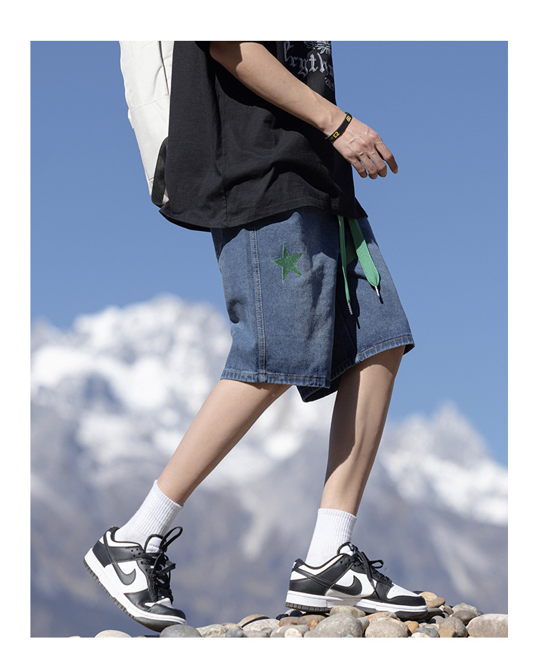 2024夏季新款牛仔短裤男浅蓝色松紧腰休闲裤潮牌百搭学生运动裤子详情26