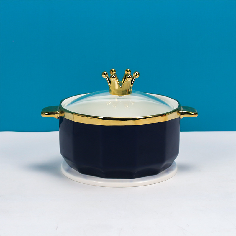 Solid-color ceramic instant noodle soup bowls for student dormitories, large capacity, high appearance level, with LIDS, household soup bowls with handles, wholesale pic 4