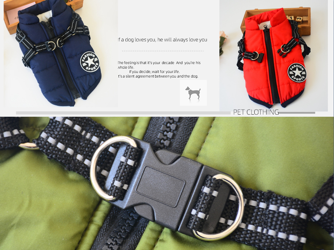 Nueva llegada amazon cross border dog clothing pecho espalda una pieza chaleco de algodón pet cotton clothing winter clothing two feet cotton clothing pic 6