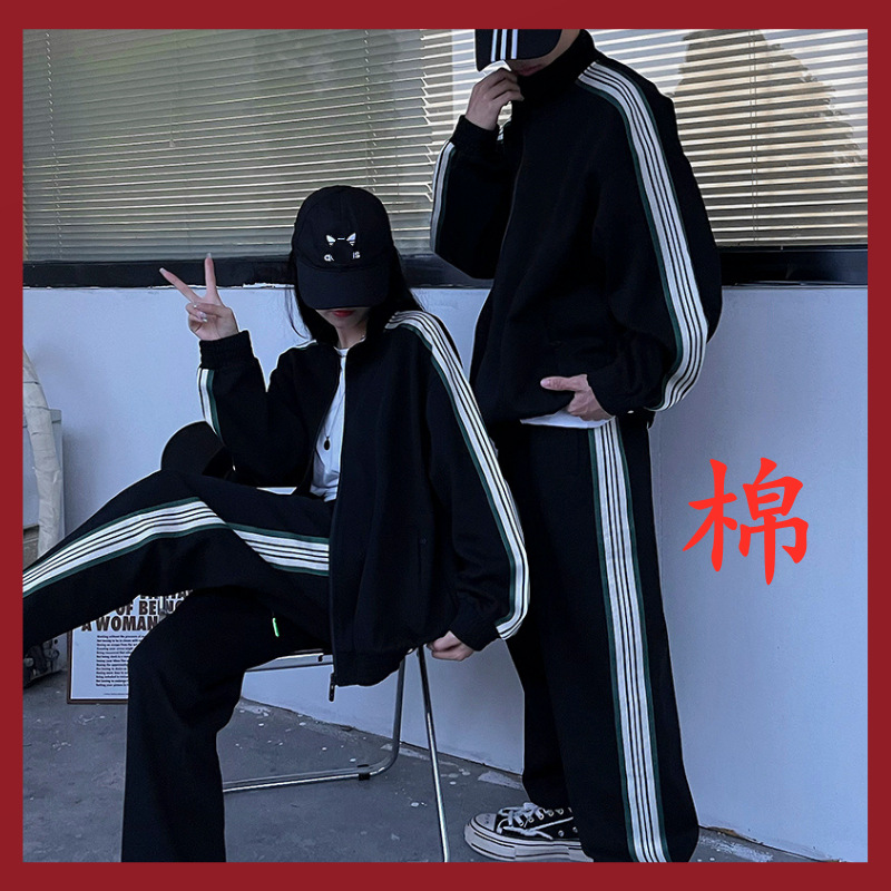 Cotton casual pants for men 2023 Spring/autumn knitted sports tapered sweatpants, loose, large-sized, fleece and thickened straight-leg pants pic 3