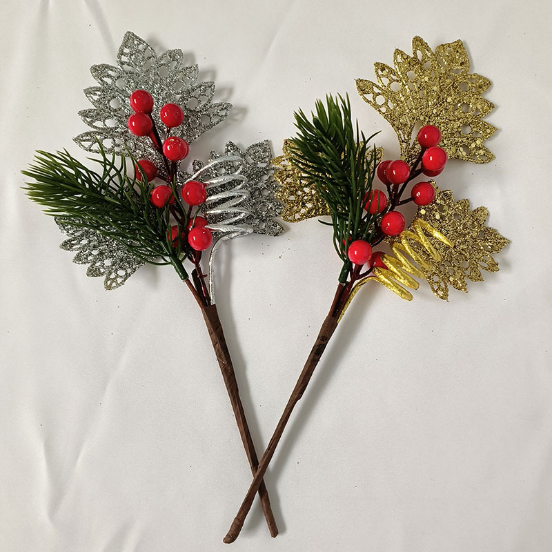 圣诞装饰金粉叶片浆果装饰树枝圣诞树插件气氛用品仿真树枝浆果枝详情9