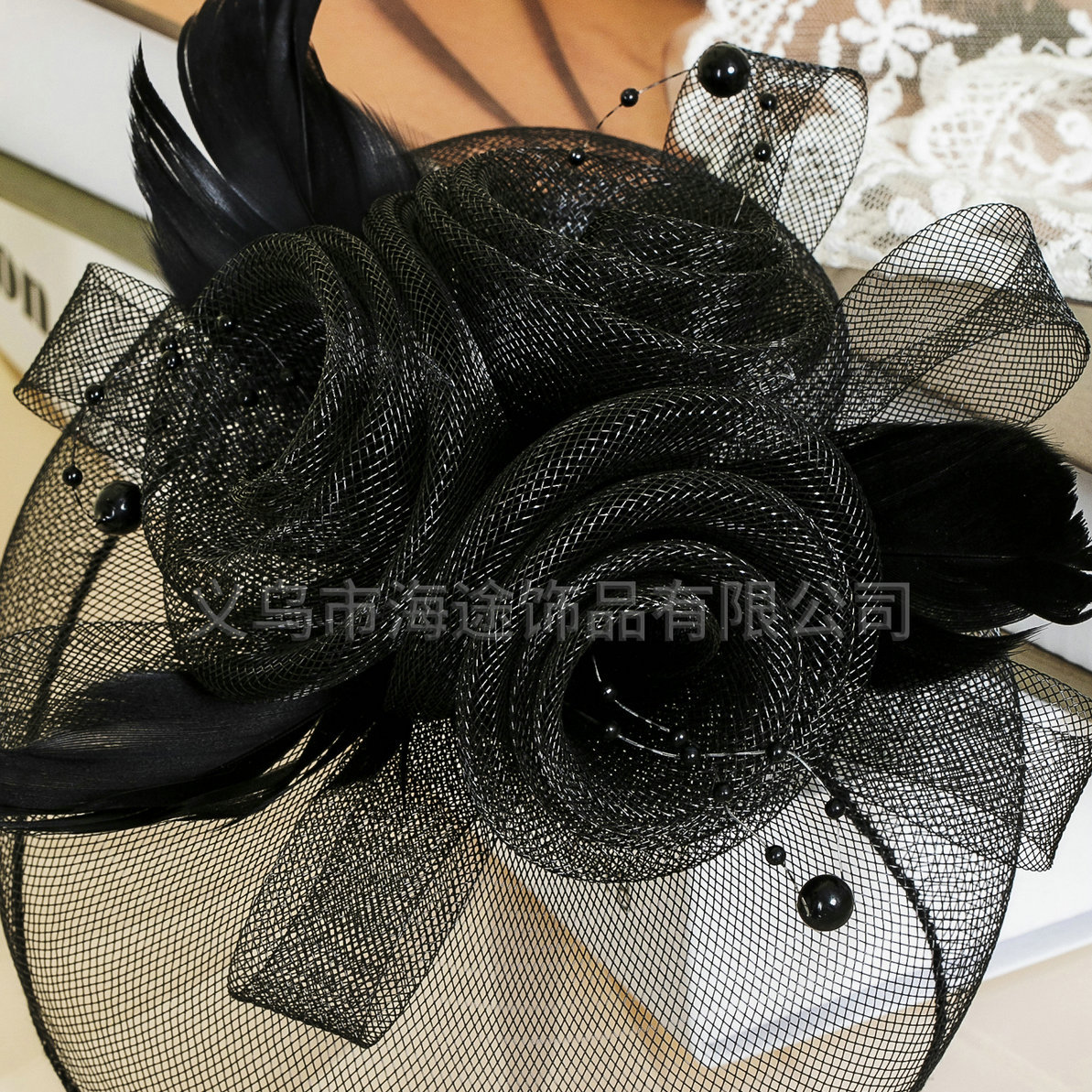 Cross-border European banquet evening dress, elegant socialite top hat, fashionable feather, flower, retro hat flower, banquet hair accessory pic 13