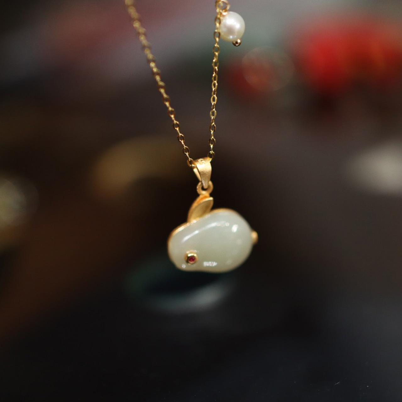925 silver gold-plated and inlaid with Hetian jade rabbit necklace, a new and niche design for women, a collarbone chain necklace for the zodiac year pic 5