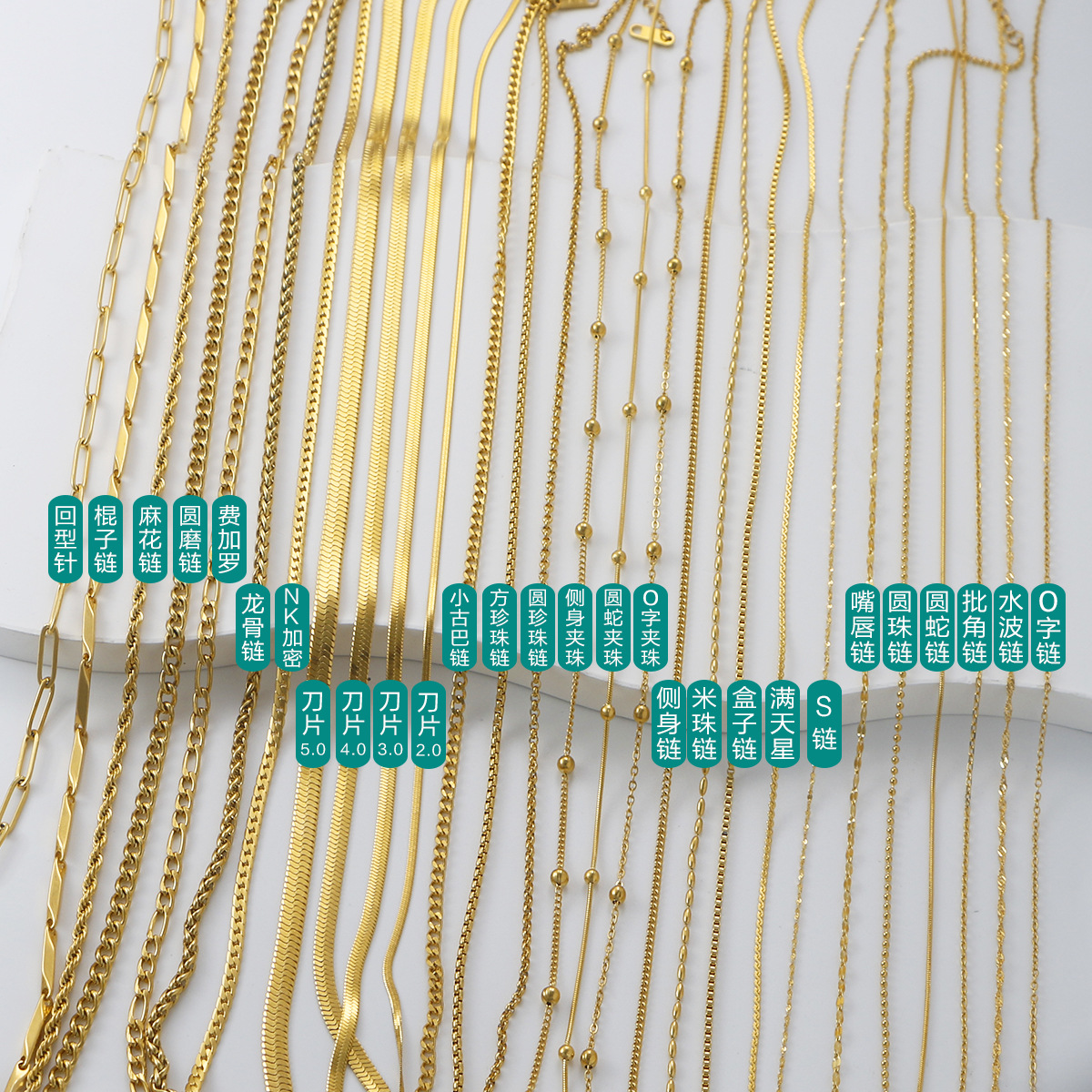 European and American cross-border stainless steel simple and versatile 18k gold plain chain, blade chain, twist chain, box chain, diy jewelry chain pic 4
