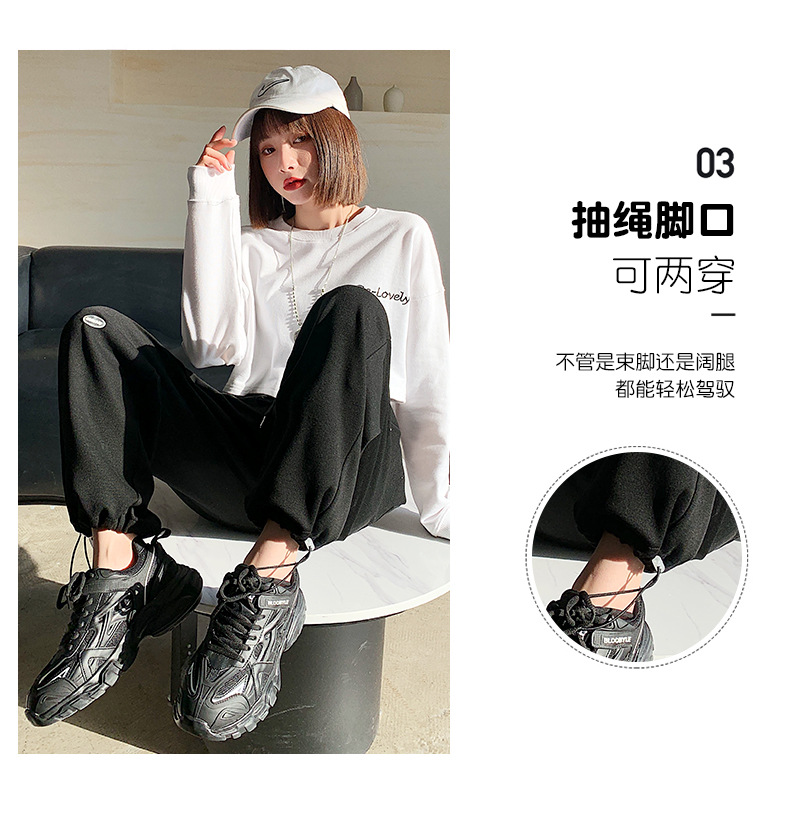 Grey sport pants for women Spring/Autumn 2021 new style loose, tight-fitting, high-waisted, drape casual straight-leg wide-leg sweatpants pic 13