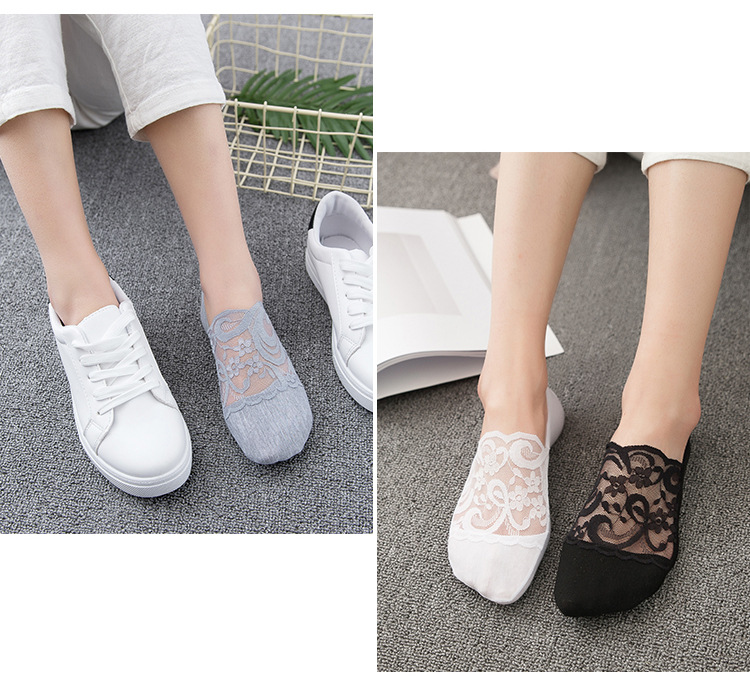 袜子女士日系薄款春夏秋季蕾丝船袜浅口隐形袜套韩版花边棉底袜套详情38