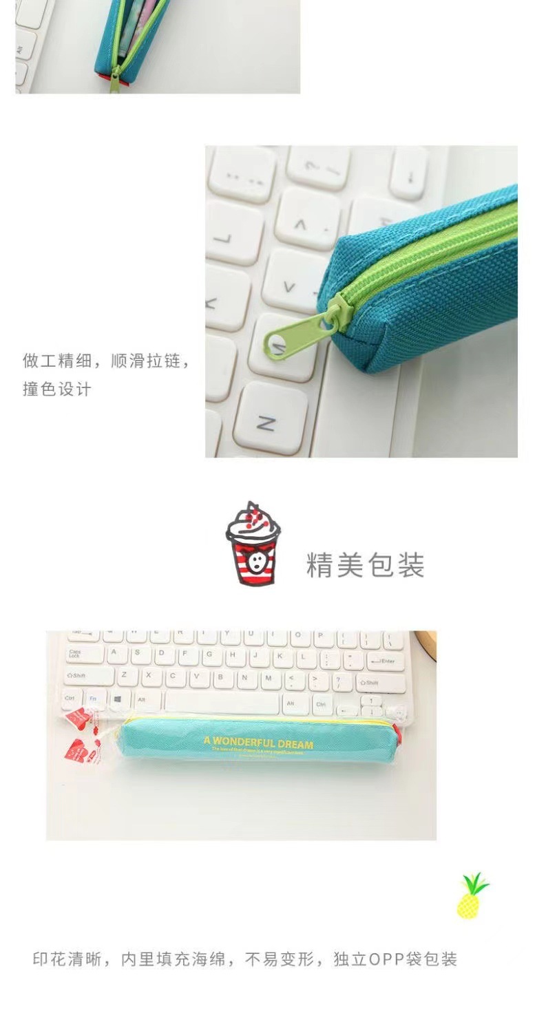 Korean mini pen case canvas, candy color contrasting letter stationery bag for primary, junior high and senior high school students, cute pen case pic 3