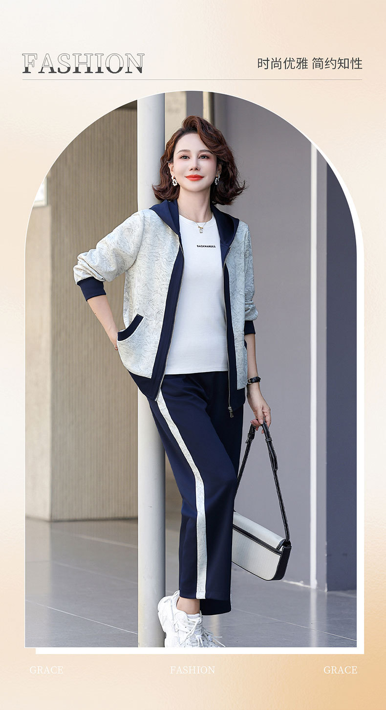Madre de edad media otoño traje 2024 nuevo medio y viejo mujer otoño chaqueta casual abrigos moda ropa deportiva pic 9