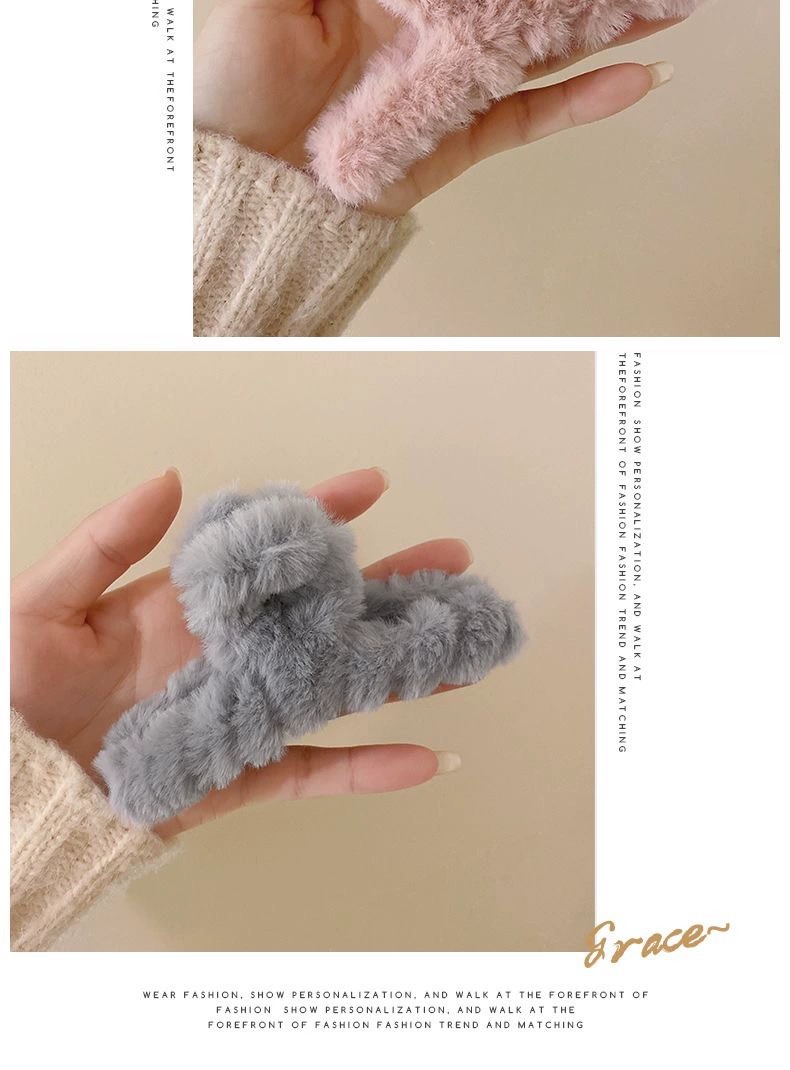 秋冬毛毛抓夹简约鲨鱼夹毛绒新款发卡高级感后脑勺发夹头饰发饰详情7